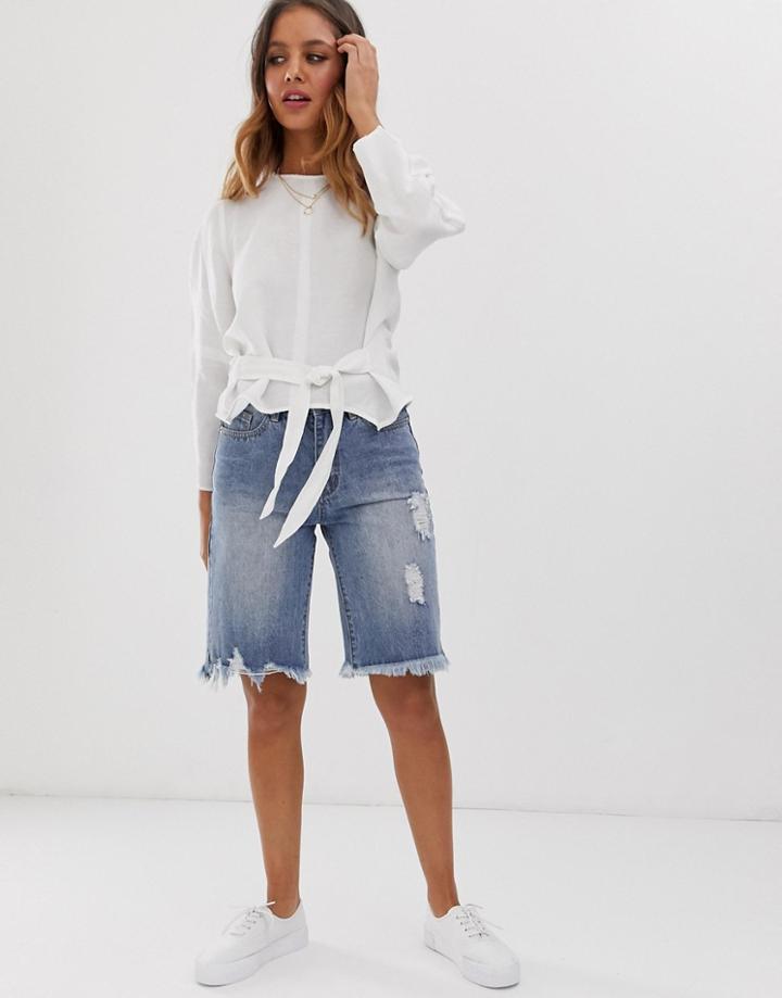 Current Air Long Line Raw Hem Denim Shorts