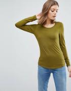 Asos T-shirt With Long Sleeve And Scoop Neck - Green