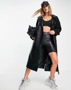 Asos Design Faux Leather Spliced Coat In Black-brown