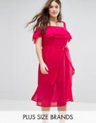 New Look Plus Cold Shoulder Layered Midi Dress - Pink