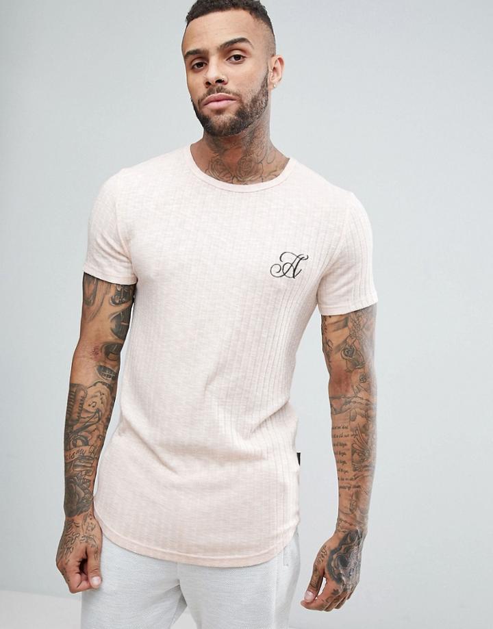 Ascend Muscle Fit T-shirt With Curved Hem In Rib - Beige