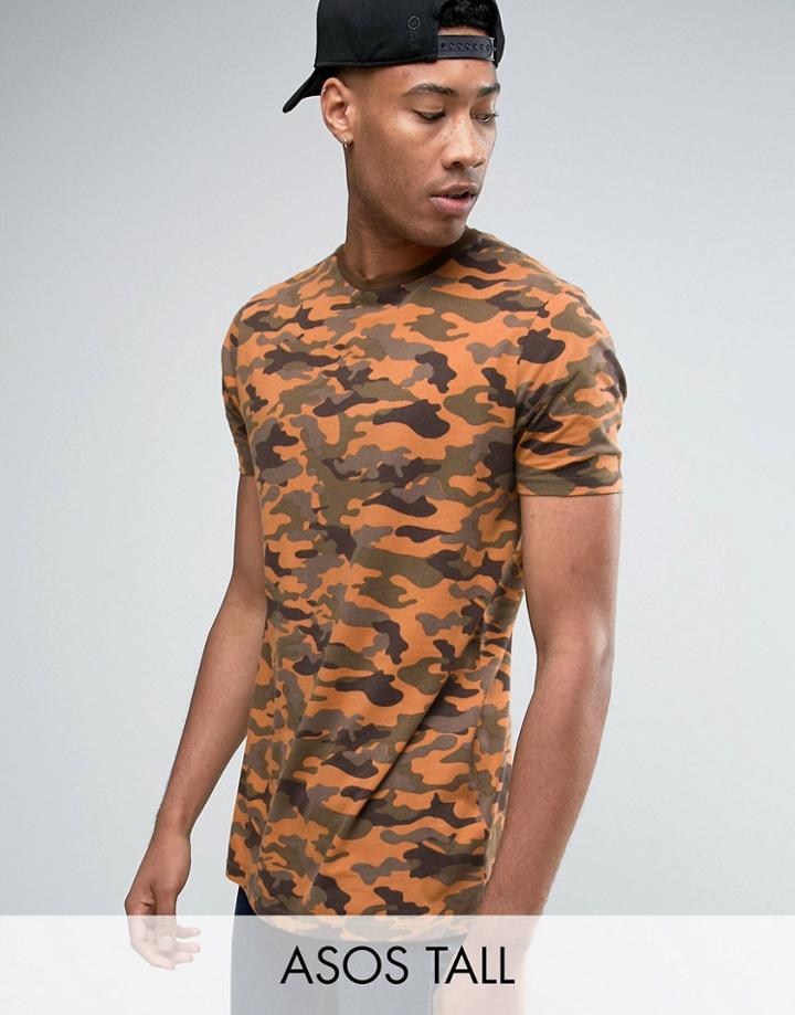 Asos Tall Longline T-shirt With All Over Printed Camo In Vintage Wash