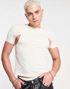 Asos Design Muscle T-shirt In Off White Fabric With Cut Outs