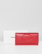 Emporio Armani Logo Embossed Leather Long Fold Over Purse - Red