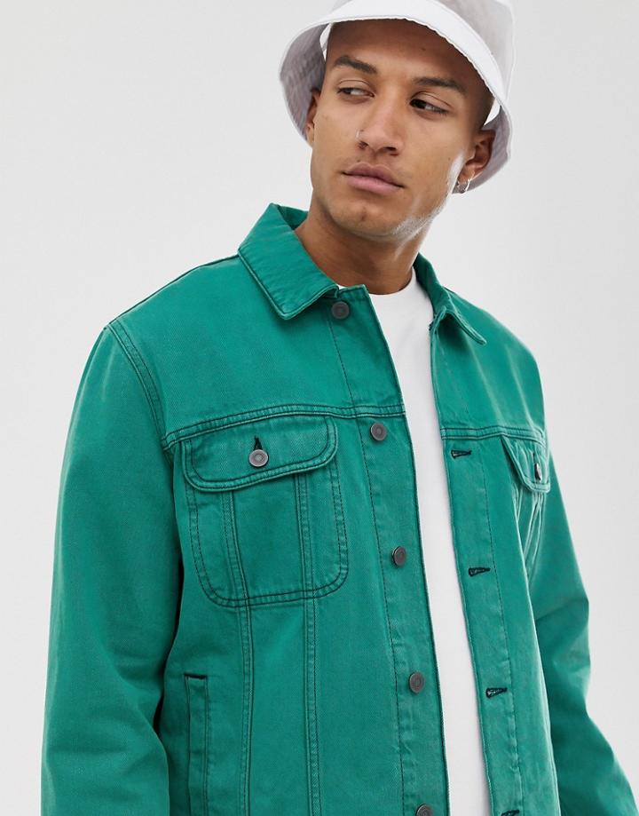 Asos Design Oversized Western Jacket In Overdyed Green - Green