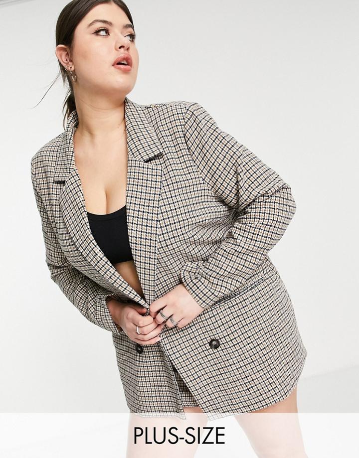 In The Style Plus X Perrie Sian Double Breasted Blazer In Cream Check - Part Of A Set-multi