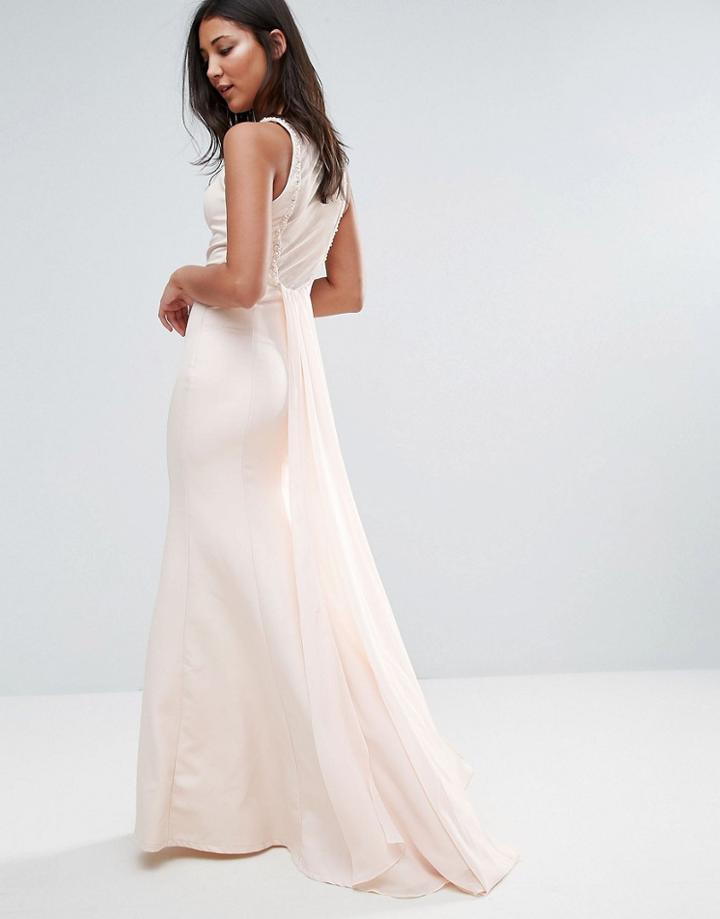 Little Mistress Sheer Maxi Dress With Jewel Neckline - Beige