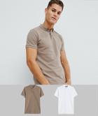 Asos Design Short Sleeve Pique Polo With Button Down Collar 2 Pack Save - Multi