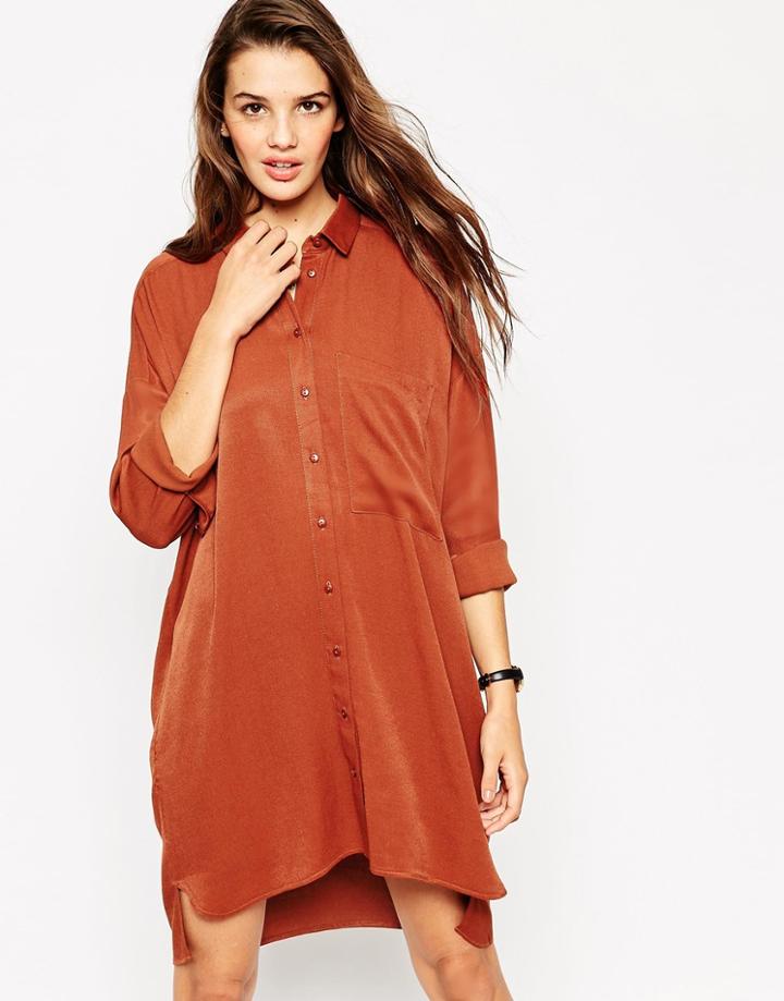 Asos Chuck On Shirt Dress - Rust
