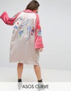 Asos Curve Premium Kimono With Bird And Floral Embroidery - Multi