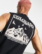 Asos Design Relaxed Tank Top In Black Organic Cotton With Colorado Back Print