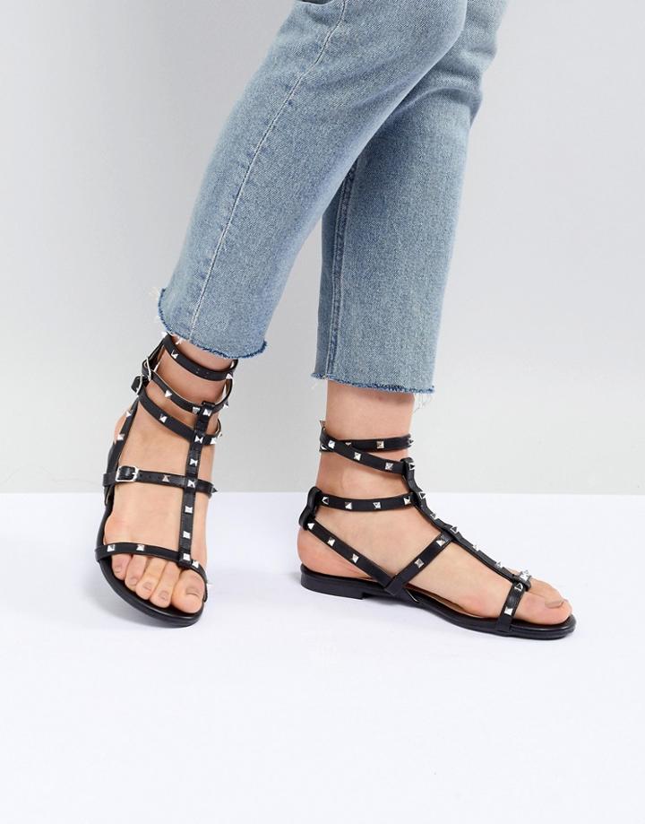 Raid Daphne Black Studded Flat Sandals - Black