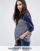 New Look Maternity Stripe 3/4 T-shirt - Navy