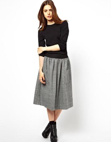 Asos Midi Skirt In Tweed Check With Pockets