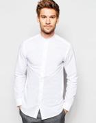 Selected Homme Textured Grandad Collar Shirt In Slim Fit - White