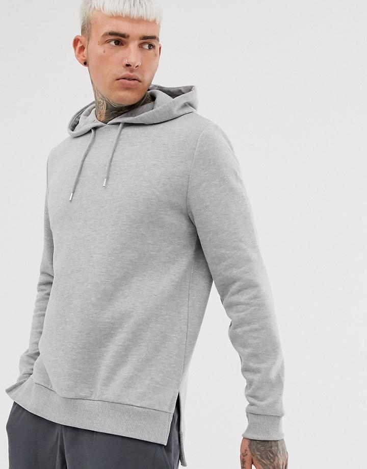 Asos Design Hoodie With Split And Dropped Hem In Gray Marl - Gray