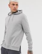 Asos Design Hoodie With Split And Dropped Hem In Gray Marl - Gray