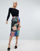 Asos Pencil Skirt In Delicate Floral Print - Multi