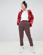Pull & Bear Striped Double Button Top Pants - Red