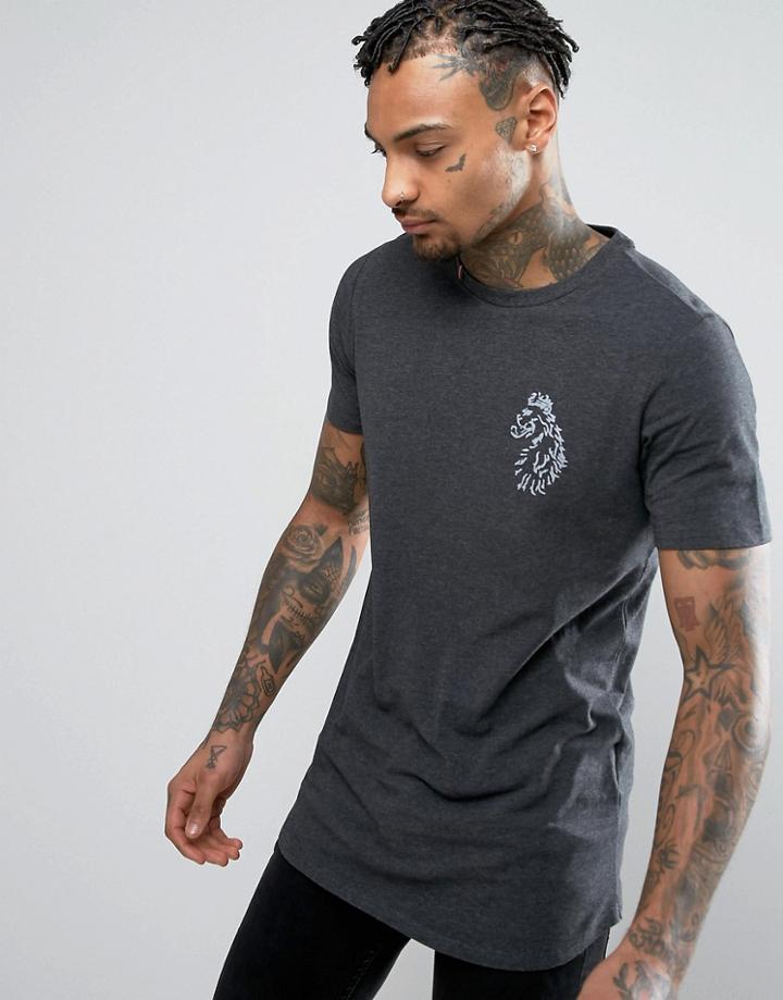 Luke 1977 Bowen Longline T-shirt Slim Fit Reflective Large Logo In Charcoal Marl - Gray