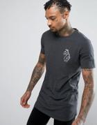 Luke 1977 Bowen Longline T-shirt Slim Fit Reflective Large Logo In Charcoal Marl - Gray