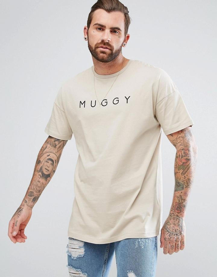 Asos Oversized T-shirt With Muggy Print In Beige - Beige