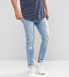 Brooklyn Supply Co Skinny Fit Ripped Jeans Heavily Washed - Blue