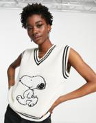 Vintage Supply X Peanuts Knit Snoopy Print Vest In Ecru-white
