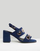 Lost Ink Polar Navy Eyelet Detail Mid Heeled Sandals - Navy