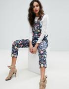Needle And Thread Floral Embroidery Overalls - Blue