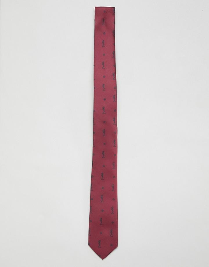 Religion Tie With Skeleton Print - Red