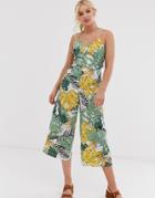 Qed London Culotte Jumpsuit In Palm Print - Multi