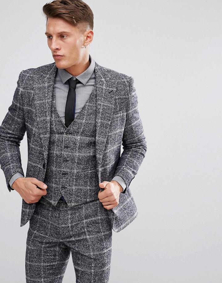Moss London Skinny Suit Jacket In Fleck Check - Gray