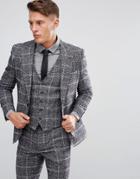 Moss London Skinny Suit Jacket In Fleck Check - Gray