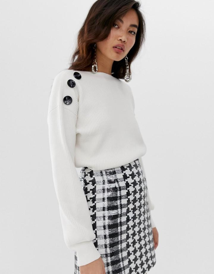 River Island Sweater With Button Detail In Ivory-cream