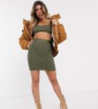 Sixth June High Waist Pencil Skirt In Bandage Rib Two-piece-green
