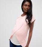 Asos Design Maternity Nursing T-shirt With Wrap Overlay-pink