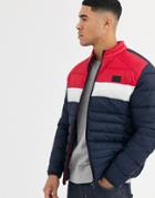 Jack & Jones Essentials Puffer Jacket In Color Blocking With Stand Collar-red