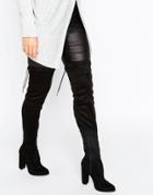 Asos Kingdom Wide Leg Stretch Over The Knee Heeled Boots - Black