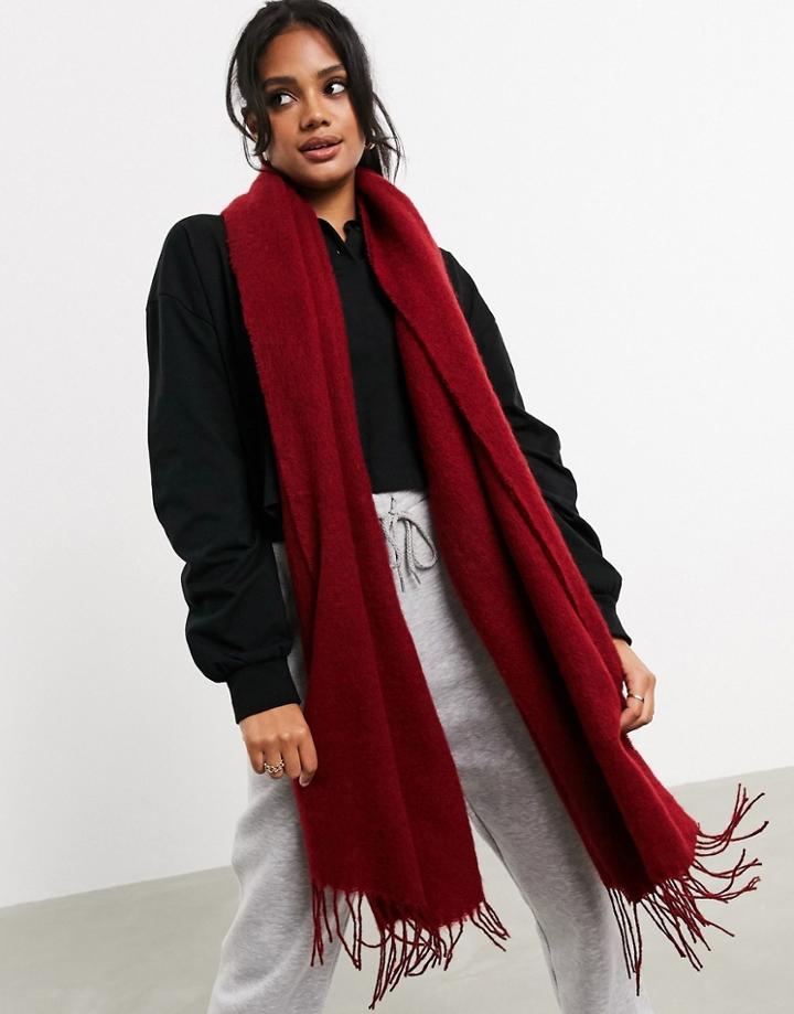 Asos Design Supersoft Long Woven Scarf With Tassels In Deep Red