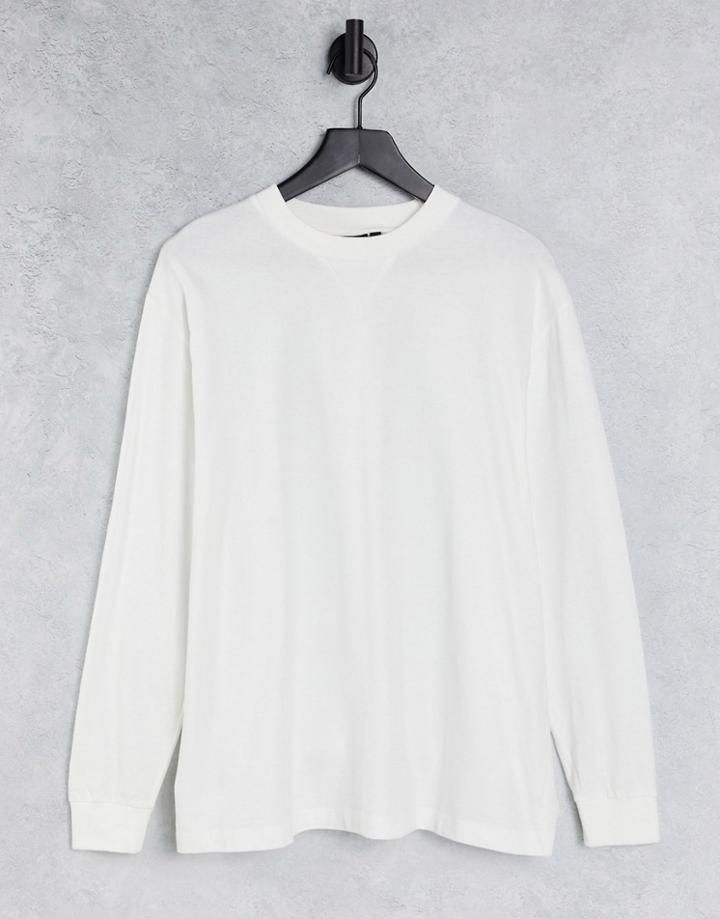 Asos Design Relaxed Long Sleeve T-shirt With Modesty Triangle In Cream-white