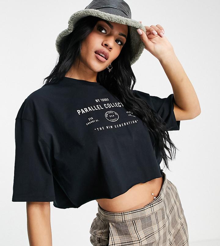 Topshop Tall Parallel Collective Crop Tee In Black