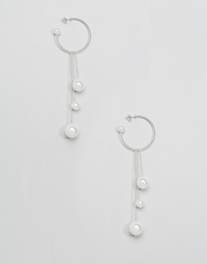 Monki Hoop And Chain Pearl Earrings - Silver
