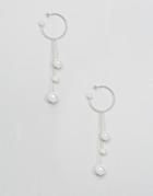 Monki Hoop And Chain Pearl Earrings - Silver