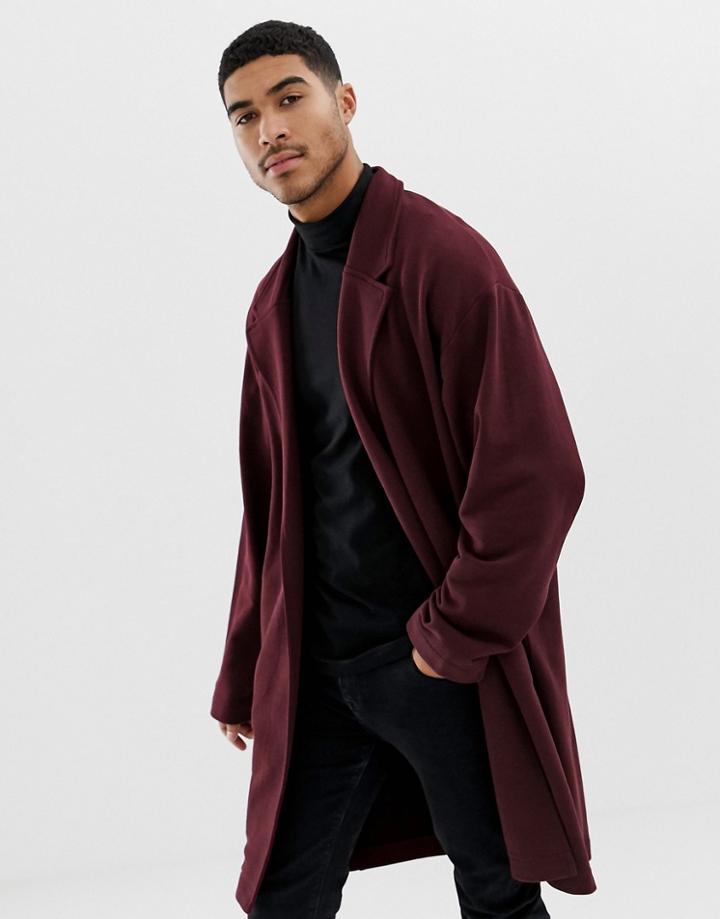 Asos Design Oversized Jersey Duster Jacket In Burgundy - Red