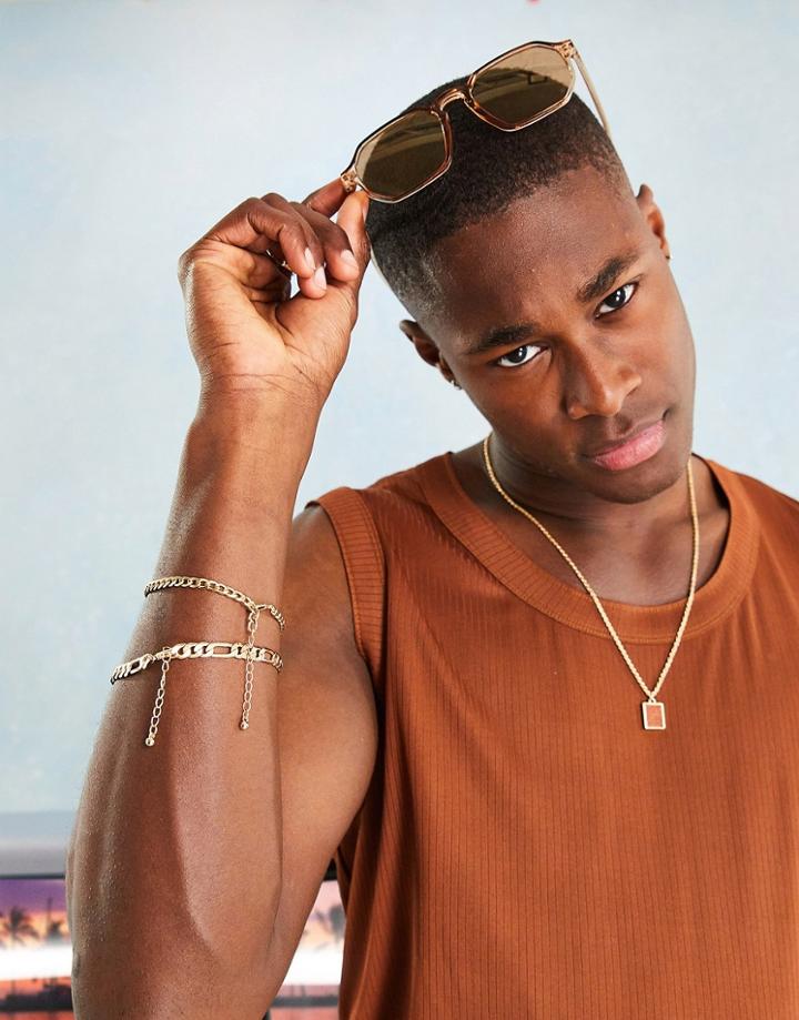 Asos Design Hexagon Sunglasses In Brown - Brown