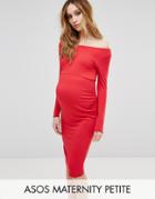 Asos Maternity Petite Bardot Dress With Long Sleeve - Red