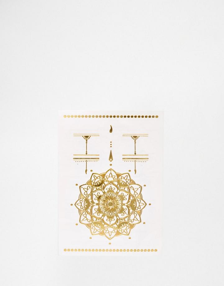 Orelia Tattoo & Adjustable Ring Multipack - Pale Gold