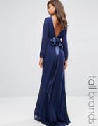 Tfnc Tall Wedding Bow Back Maxi Dress With Long Sleeves - Navy