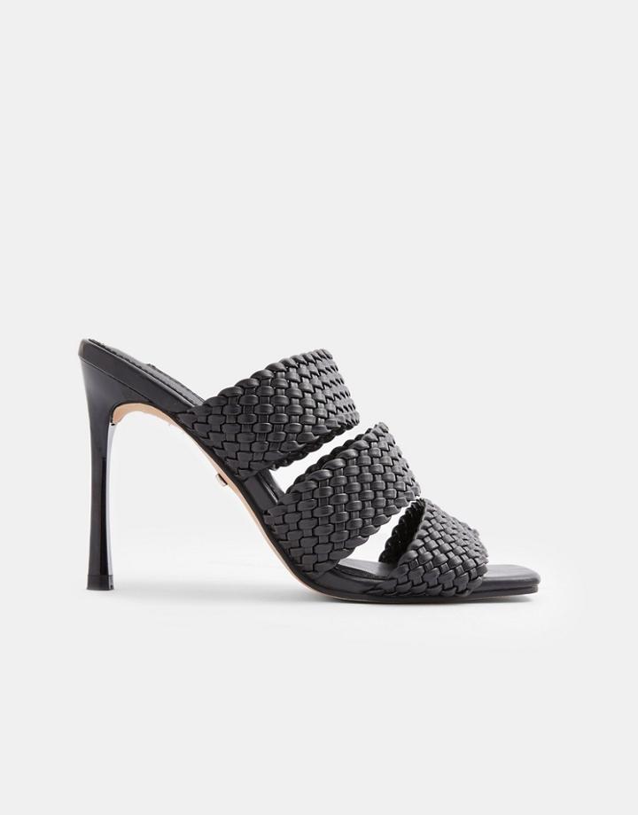 Topshop Weave Heeled Mules In Black